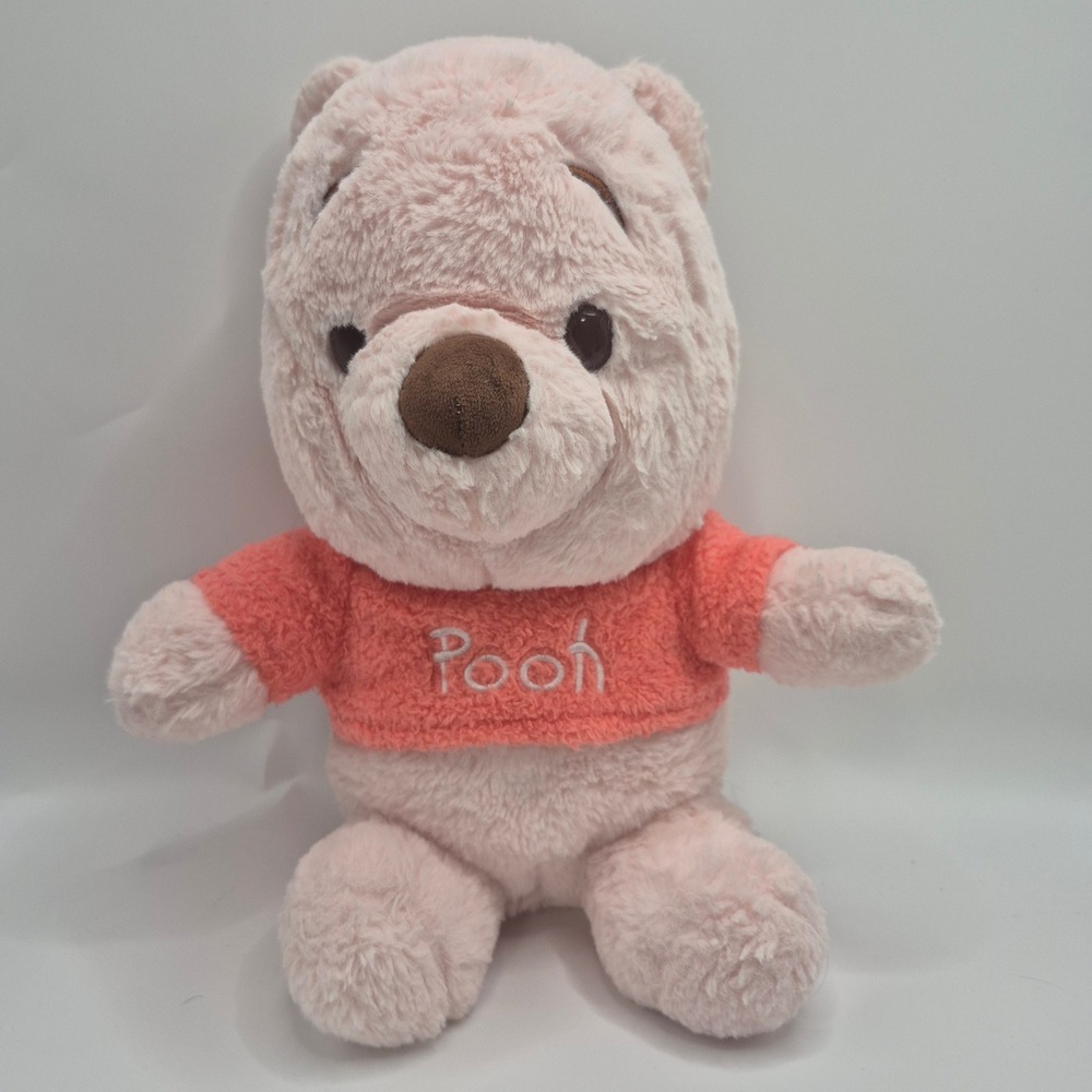 Disney Winnie the Pooh Plush Pink Fluffy Stuffed Animal Coral Shirt 12 Inch